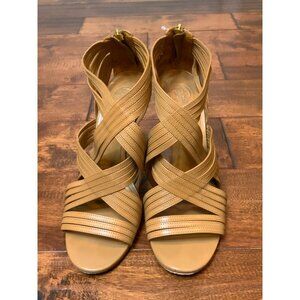 Tory Burch Liv Brown Cage Strappy Leather Heel Sandals, Size 11